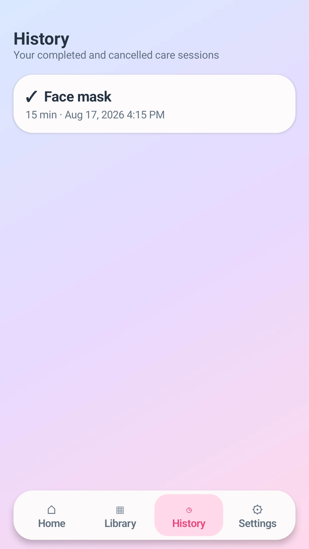 Beauty Timer history screen
